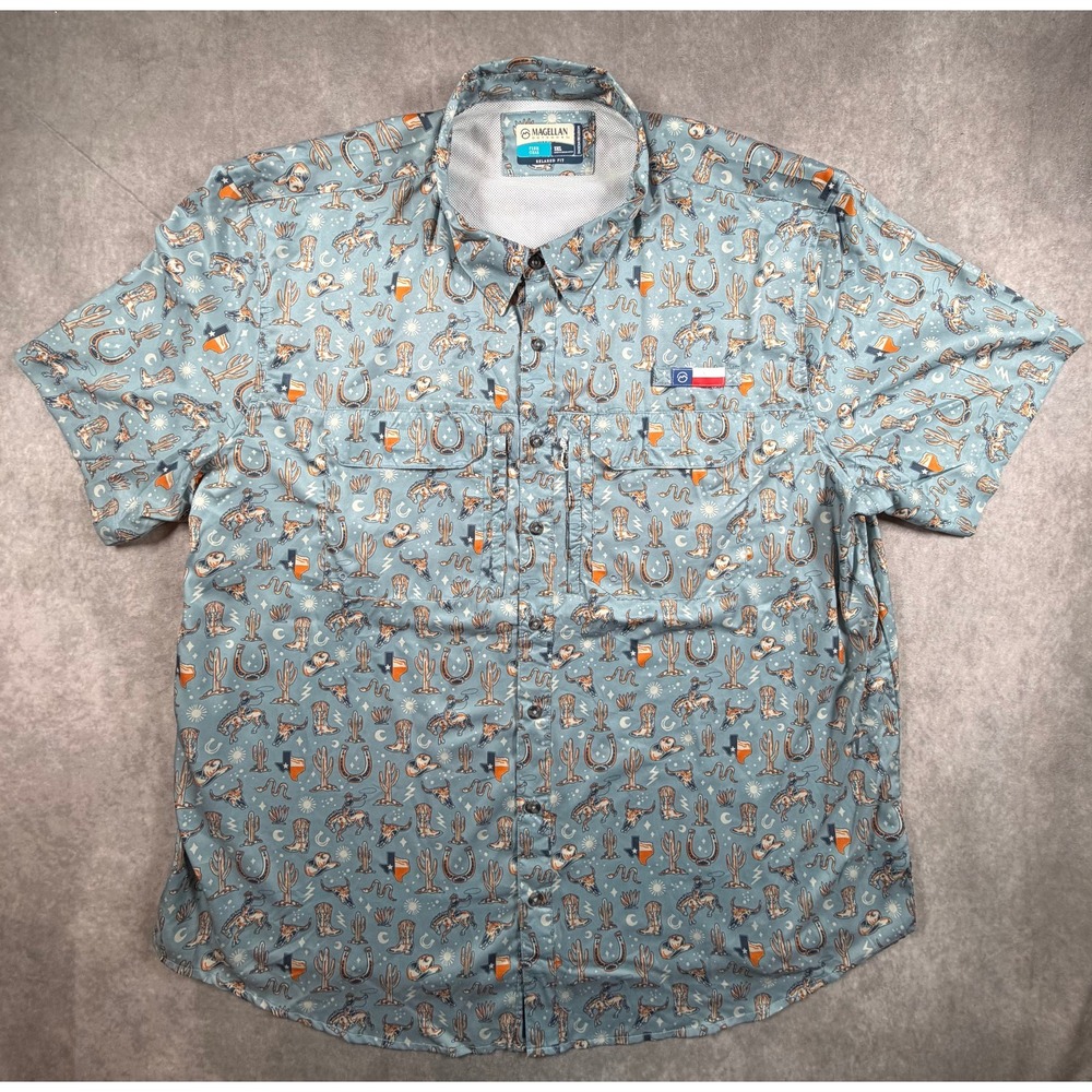 Magellan Mens 3XL Fishing Shirt Texas Cowboy Western Print Vented Button Up